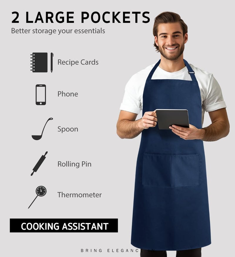 Syntus 2 Pack Adjustable Bib Apron Waterdrop Resistant with 2 Pockets Cooking Kitchen Aprons for BBQ Drawing, Women Men Chef, Nautical Blue - Image 4